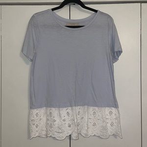 Loft Light Blue Top with White Lace Trim